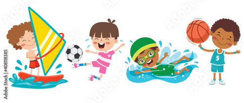 Happy Kids Making Various Sports