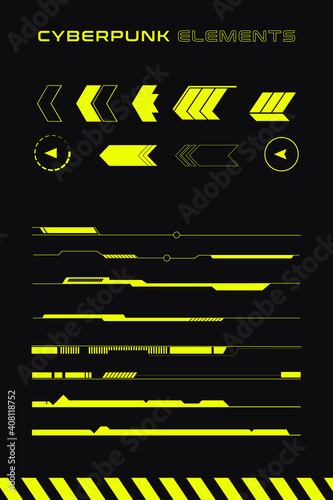 Obraz na płótnie Set of futuristic interface elements. Arrows and lines in cyberpunk style of design. w salonie