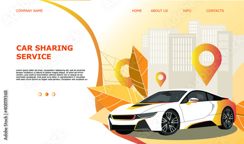 Landing page template web site carsharing or rent a car, sale and leasing cars, automotive services, insurance, car purchase. For mobile or smartphone application. Vector illustration. 