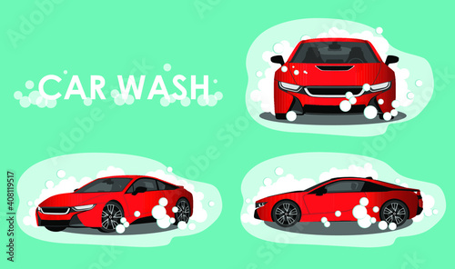 Car wash service website landing page template. Automotive cleaning logo design. Vector illustration.