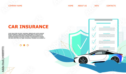 Landing page template web site carsharing or rent a car, sale and leasing cars, automotive services, insurance, car purchase. For mobile or smartphone application. Vector illustration. 