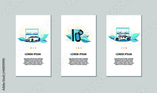 Landing page template web site carsharing or rent a car, sale and leasing cars, automotive services, insurance, car purchase. For mobile or smartphone application. Vector illustration. 