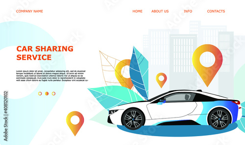 Landing page template web site carsharing or rent a car, sale and leasing cars, automotive services, insurance, car purchase. For mobile or smartphone application. Vector illustration. 
