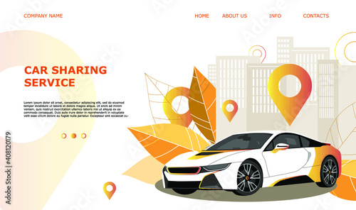 Landing page template web site carsharing or rent a car, sale and leasing cars, automotive services, insurance, car purchase. For mobile or smartphone application. Vector illustration. 