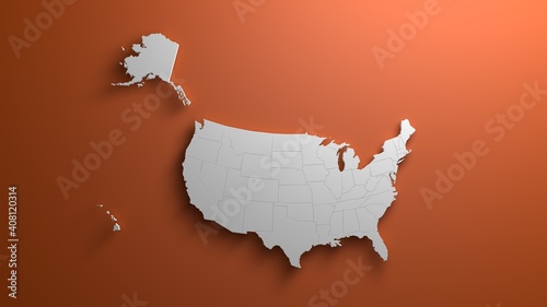 Map of the USA on orange background