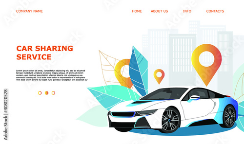 Landing page template web site carsharing or rent a car, sale and leasing cars, automotive services, insurance, car purchase. For mobile or smartphone application. Vector illustration. 