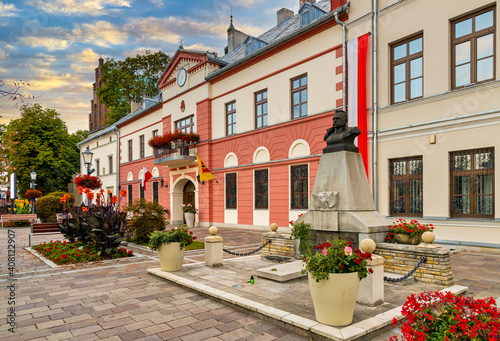 Fototapeta Naklejka Na Ścianę i Meble -  Historic Town Hall at Olkusz market square with in Beskidy mountain region of Lesser Poland