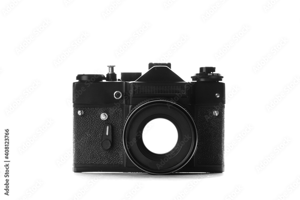 Old vintage camera isolated on white background
