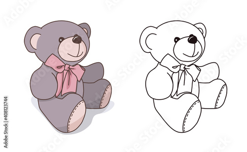 Vector hand-drawn illustration of a cute teddy bear. Gift toy for Valentines day, birthday, Christmas, holiday.