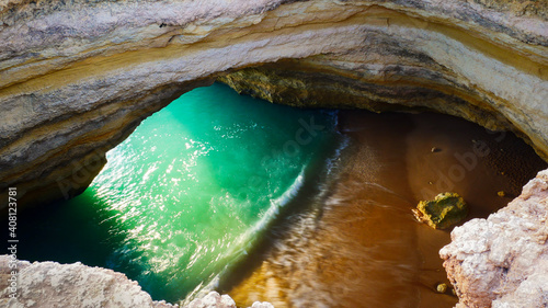 Fototapeta Naklejka Na Ścianę i Meble -  Benagil cave from above , Algarve , Portugal