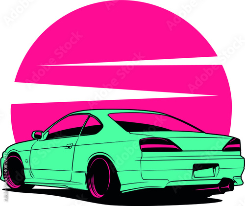Green Japan Sport Car On Pink Background