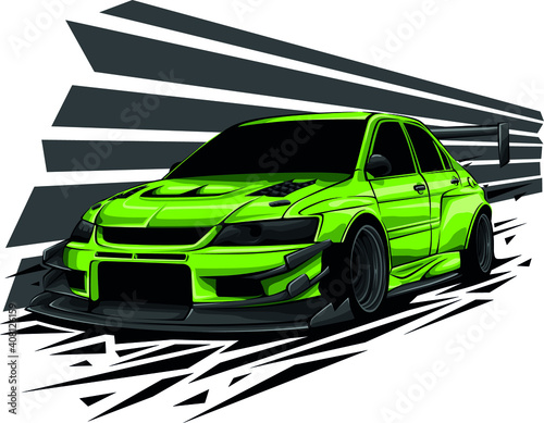 Sport Green Tuned Sedan Car In Motion