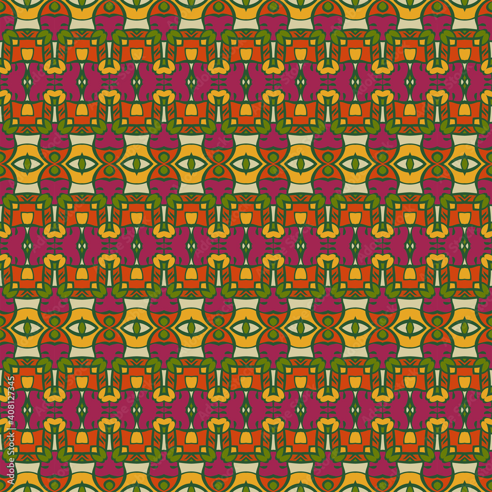 Creative trendy color abstract geometric horizontal pattern in pink orange green , vector seamless, can be used for printing onto fabric, interior, design, textile, carpet, rug. Ribbons.