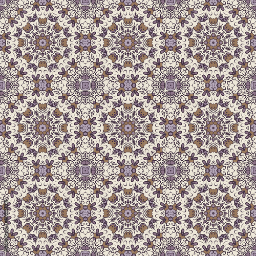 Creative trendy color abstract geometric mandala pattern in white violet gold   vector seamless  can be used for printing onto fabric  interior  design  textile  carpet  rug.