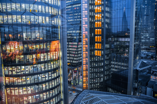 Photography City of London windows of office  buildings with lights