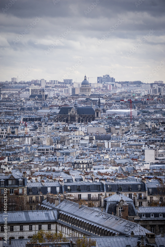 Paris skyline on a cloudy day view from Sacre Coeur