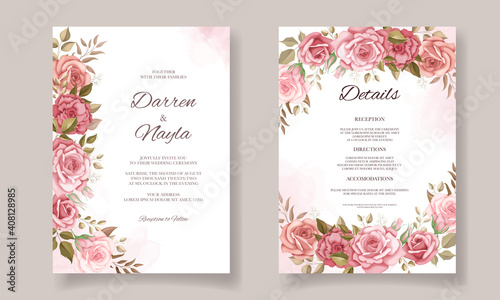 Beautiful wedding invitation with rose ornament