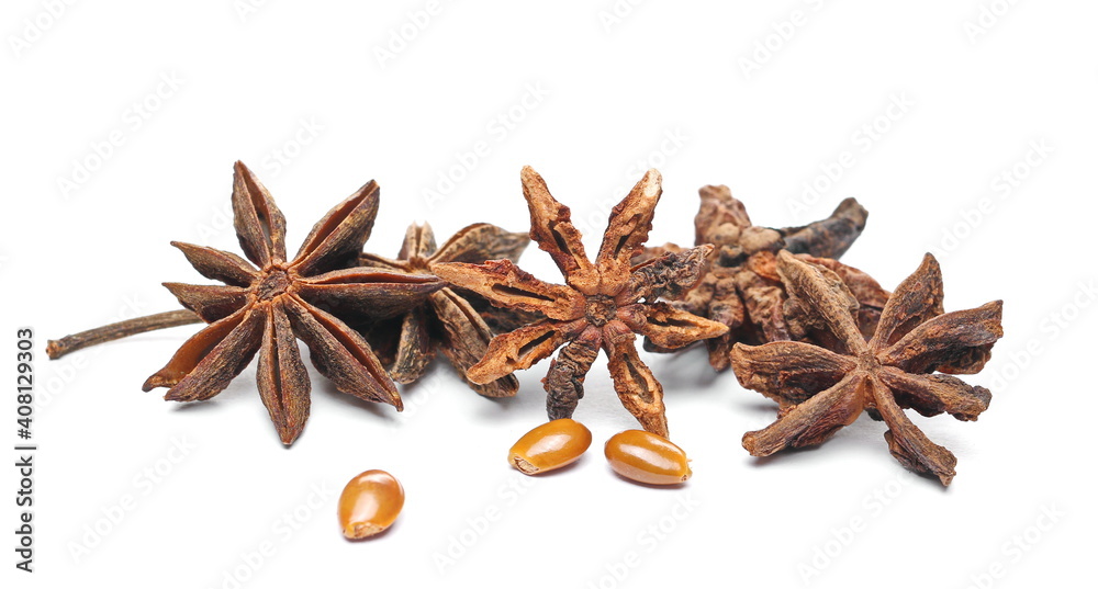 Star anise and seeds isolated on white background Star anise and seeds isolated on white background