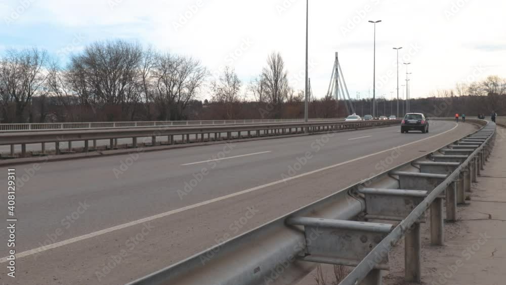 View of cars passing up on the bridge in the rush hour View of cars passing up on the bridge in the rush hour
