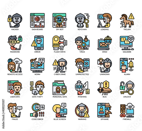 Set of Hacker thin line and pixel perfect icons for any web and app project.
