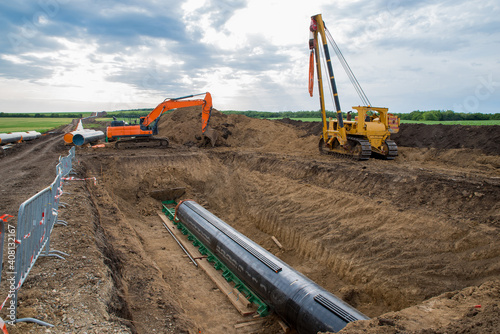 Construction works for laying the pipe of gas pipeline.