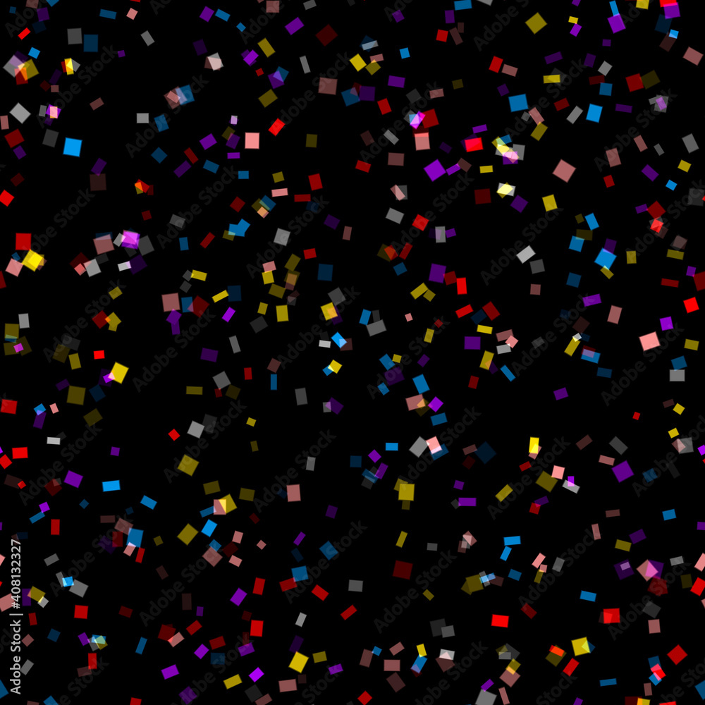 Shiny colorful confetti seamless pattern on black background