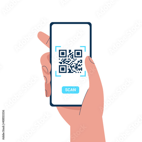 man hand holding a phone and scanning QR code