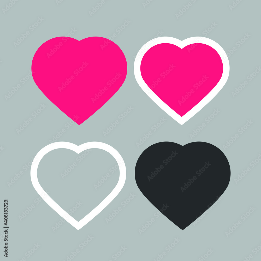 Set of simple black and pink heart icons, Valentine's Day icons