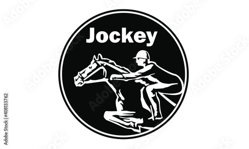 A helmeted jockey rides a horse