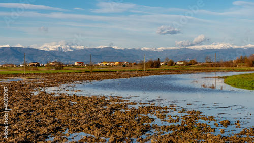 Slika na platnu Panoramic view of extensive flooding in the Tuscan countryside near Bientina, It