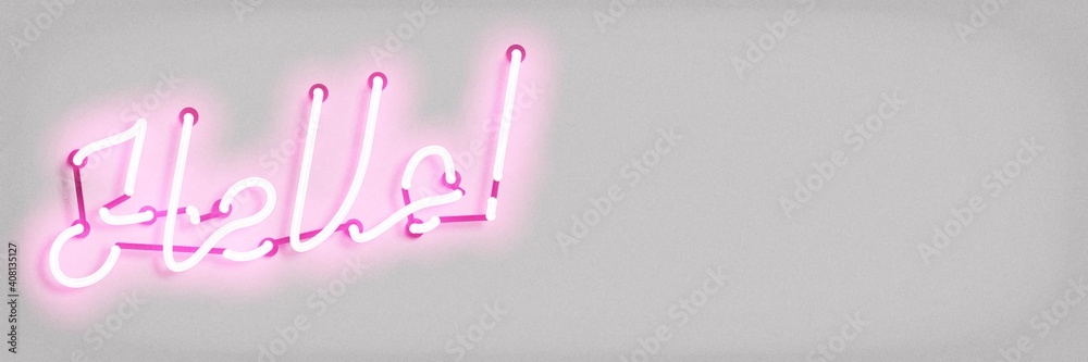 Obraz premium Vector realistic isolated neon sign of Hello logo for invitation decoration and covering on the white background. Concept of greeting, welcome and invitation.