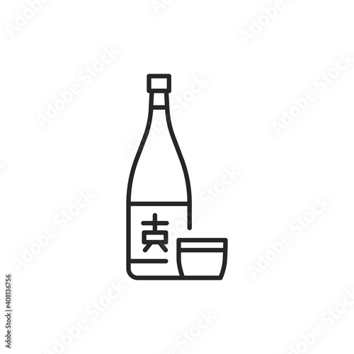 Sake bottle and glass color line icon. Alcoholic beverages.