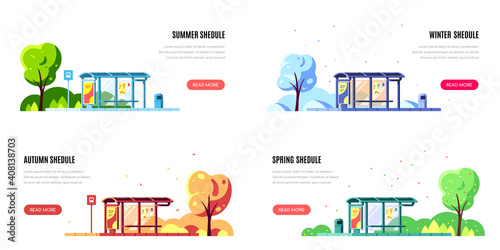 Set of seasonal banners for bus schedule