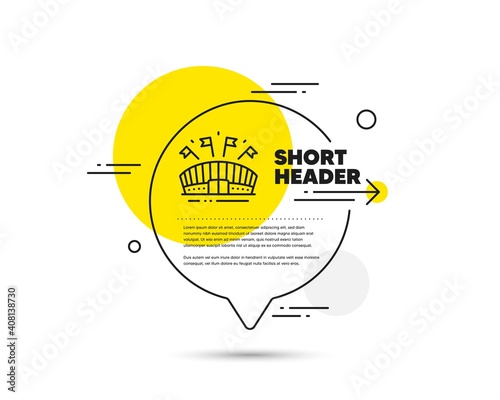 Sports arena line icon. Speech bubble vector concept. Stadium with flags sign. Sport complex symbol. Sports arena line icon. Abstract bubble balloon badge. Vector