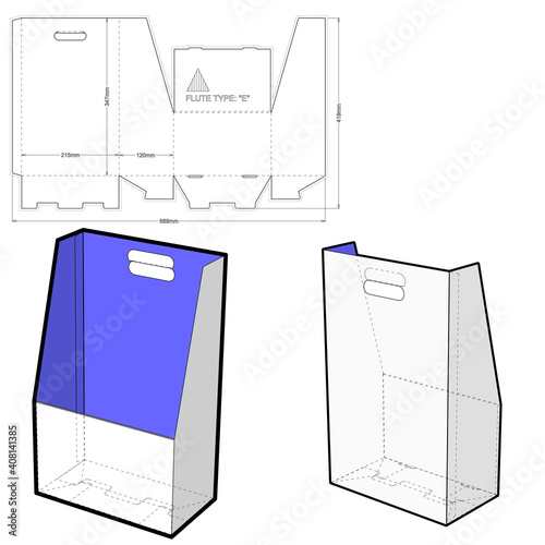 Document storage box and die cut template. The .eps file is full scale and fully functional. Prepared for real cardboard production.