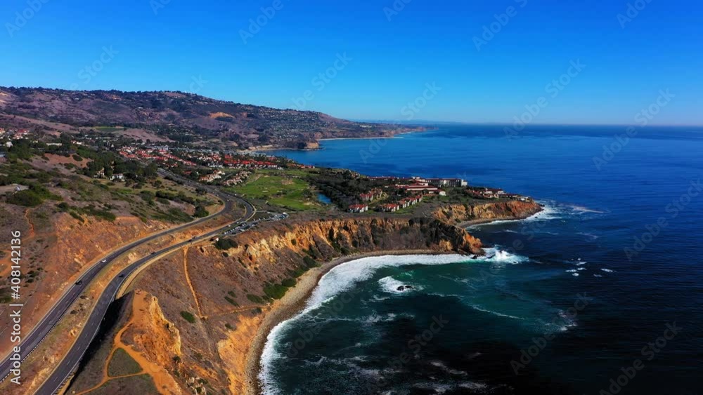 Aerial drone shot flying towards the beach and Pacific ocean in Rancho Palos Verdes. Aerial drone shot flying towards the beach and Pacific ocean in Rancho Palos Verdes.