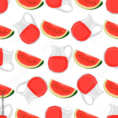 Illustration on theme colored lemonade in watermelon jug