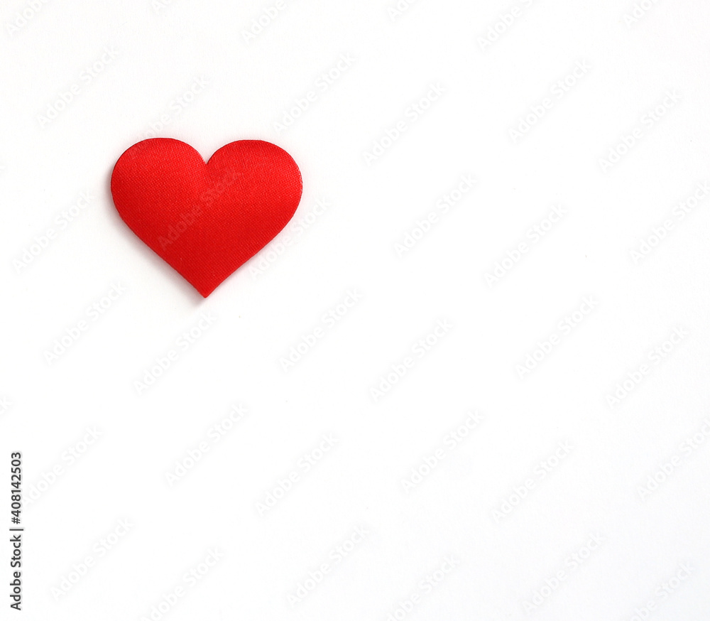 Red heart on top left corner of white background - Valentines Day Concept. Copy Space, Space for text.