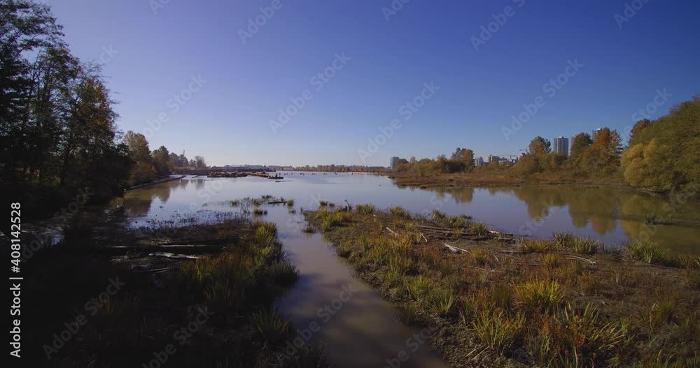 an aerial view of a marsh and river in Surrey BC an aerial view of a marsh and river in Surrey BC