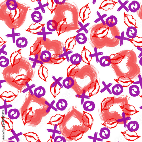 Seamless raster background for Valentine's Day. Lilac inscription 