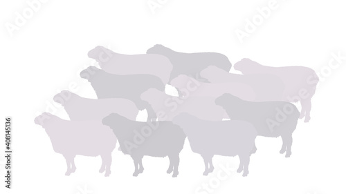 Flock of sheep vector silhouette illustration. Lamb meat. Butcher shop template for craft food packaging or restaurant design. Domestic animal symbol.