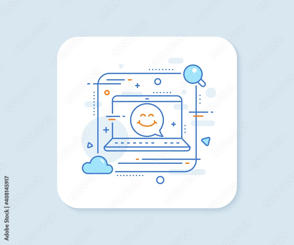 Smile face line icon. Abstract vector button. Happy emoticon chat sign. Speech bubble symbol. Smile face line icon. Laptop concept badge. Vector Smile face line icon. Abstract vector button. Happy emoticon chat sign. Speech bubble symbol. Smile face line icon. Laptop concept badge. Vector