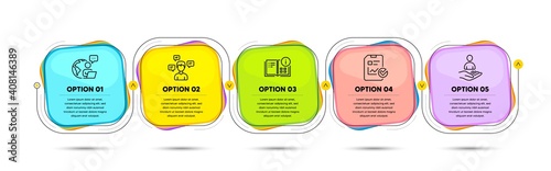 Recruitment, Instruction info and Conversation messages line icons set. Timeline process flowchart. Report checklist sign. Hr, Project, Communication. Sales growth file. Education set. Vector