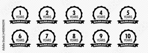 Years and lifetime warranty label icon set. Vector on isolated transparent background. EPS 10 photo