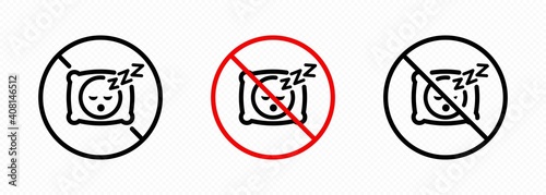 No sleep icon set. No pillow symbol. No sleeping sign in black. For graphic design, logo, Web, UI, mobile app. Vector on isolated transparent background. EPS 10