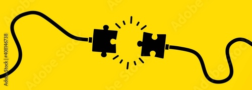 Connecting puzzle pieces icon. Business concept. Vector on isolated white background. EPS 10 photo