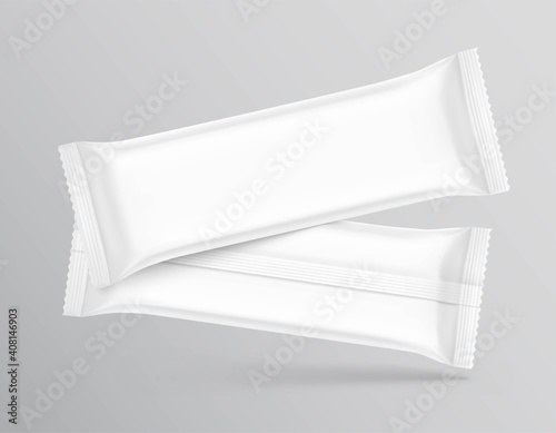 Set of hight realistic flow packaging mockups. Vector illustration. Can be use for your design, promo, ad and etc. EPS10.	