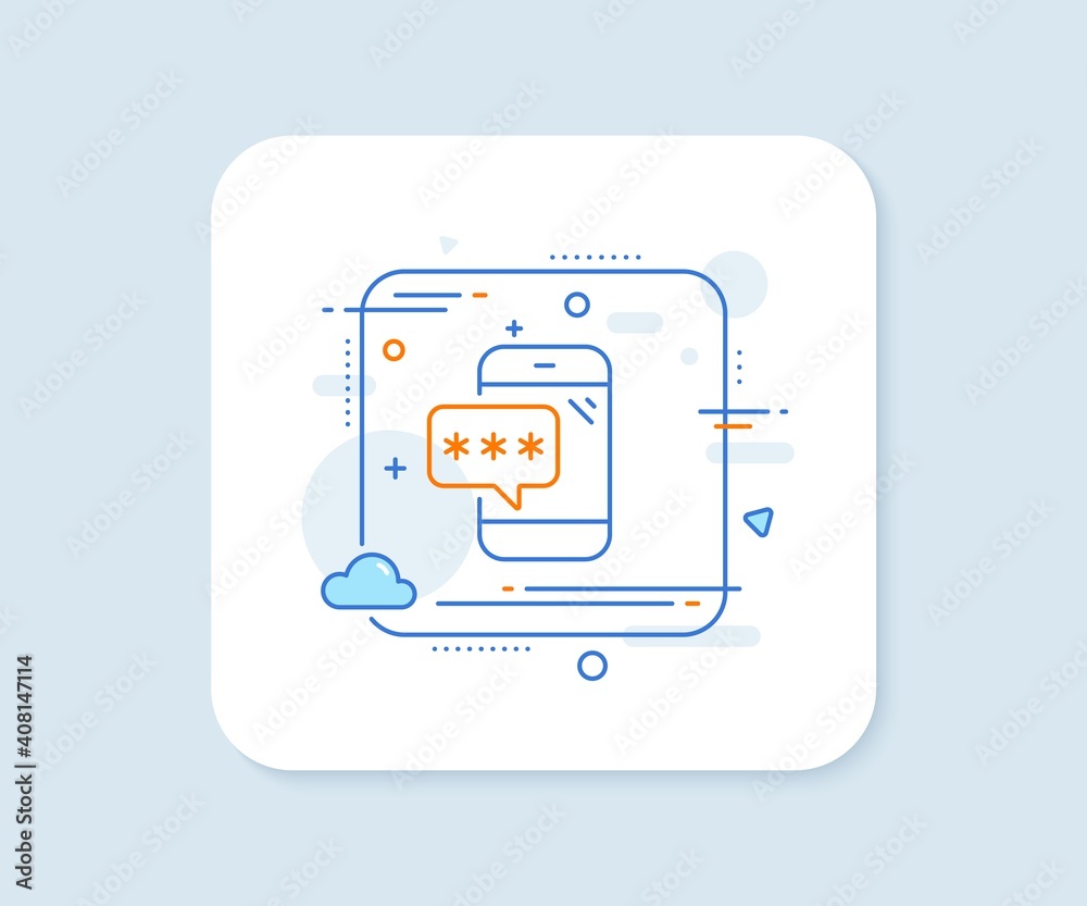 Phone password line icon. Abstract square vector button. Cyber defence sign. Mobile protection symbol. Phone password line icon. Quality concept badge. Vector Phone password line icon. Abstract square vector button. Cyber defence sign. Mobile protection symbol. Phone password line icon. Quality concept badge. Vector