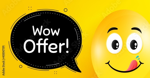 Wow offer. Easter egg with yummy smile face. Special Sale price sign. Advertising Discounts symbol. Easter smile character. Wow offer speech bubble. Yellow yummy egg background. Vector