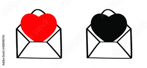 Envelope with hearts. Letter for i miss you or i love you. Happy valentines day on february 14 ( valentine, valentine’s day ) or romantic, wedding signs Fun vector romance cartoon quote